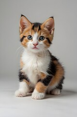 Calico kitten against white background