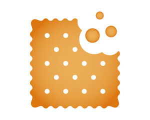 Square bitten cracker with crumbs. Sweet or salty biscuit cookie. Popular kids crunchy snack isolated on white background. Vector cartoon illustration.