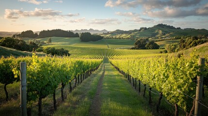 Naklejka premium Vineyard Landscape with Rolling Hills