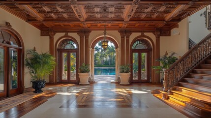 Obraz premium Grand Foyer with Wooden Accents