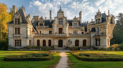 Fototapeta premium French Chateau with Garden