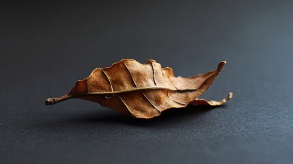 Fototapeta premium Close-up of a Dried Leaf on Black Background