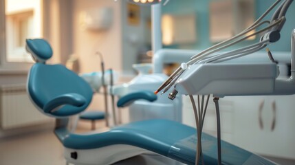 Fototapeta premium Dentist's office with dental chairs and equipment ready for patients