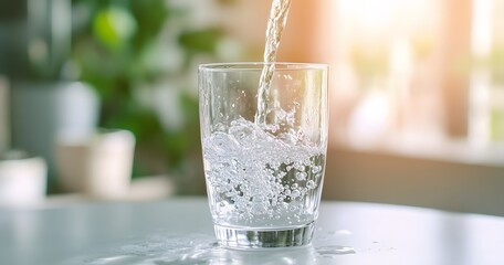 pouring water into glass