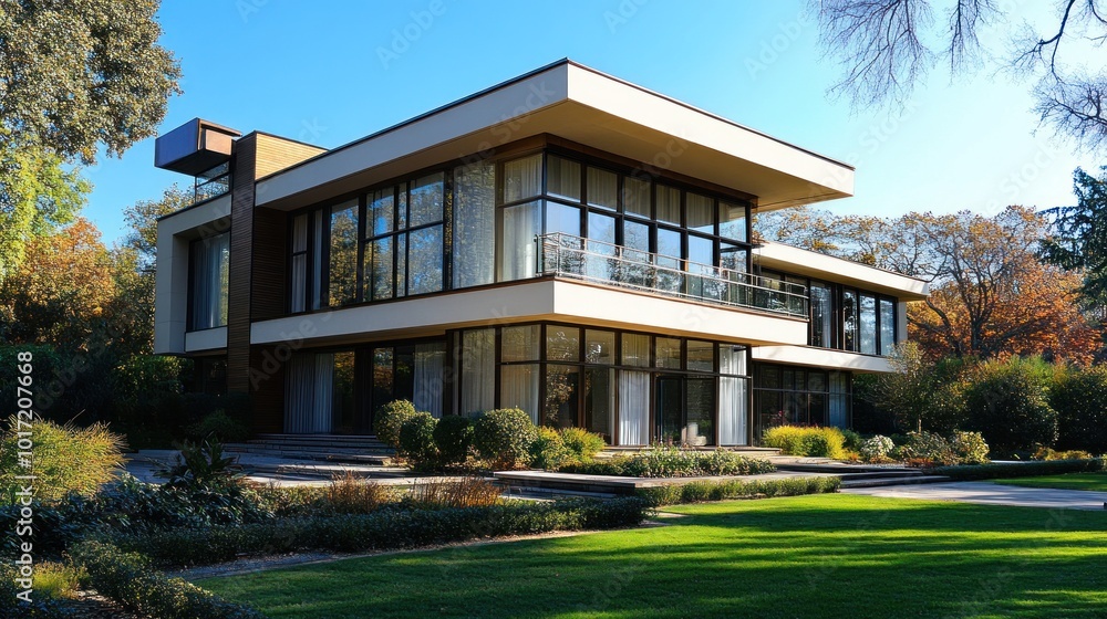 Poster modern architecture in a green setting