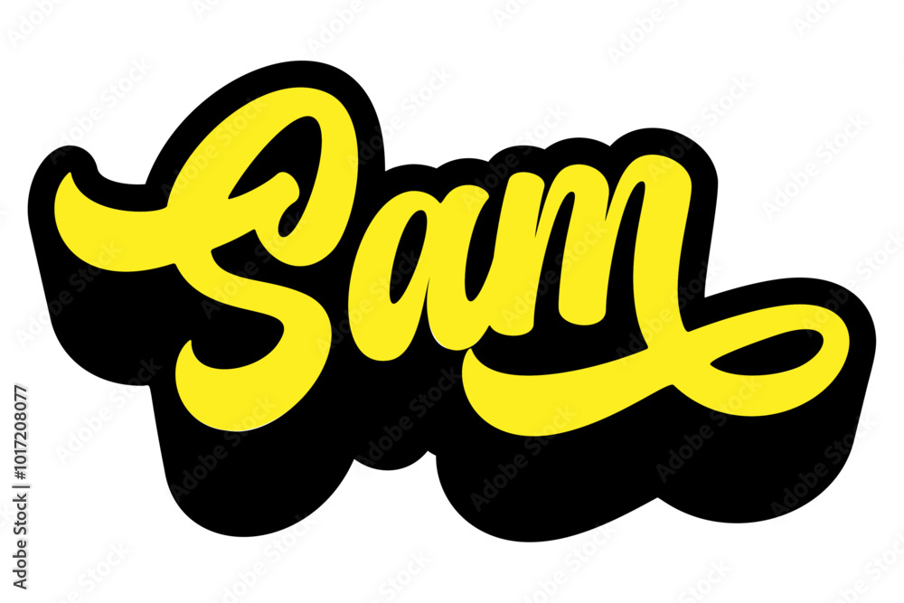 Poster given name sam written in retro groovy three-dimensional script lettering