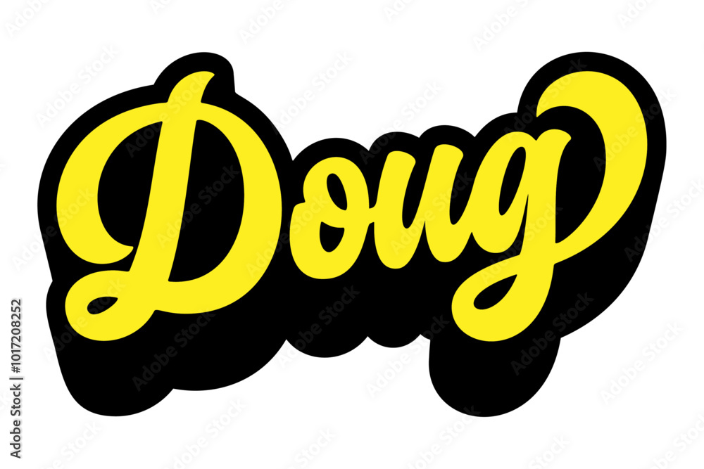 Aufkleber given name doug written in retro groovy three-dimensional script lettering