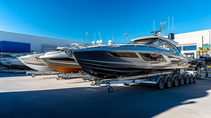 Fototapeta premium A row of boats are parked in a lot