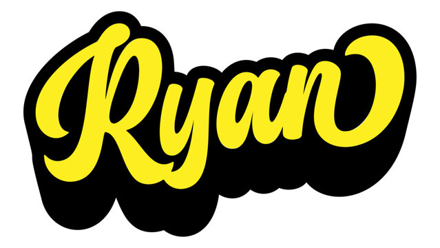 Given name Ryan written in retro groovy three-dimensional script lettering