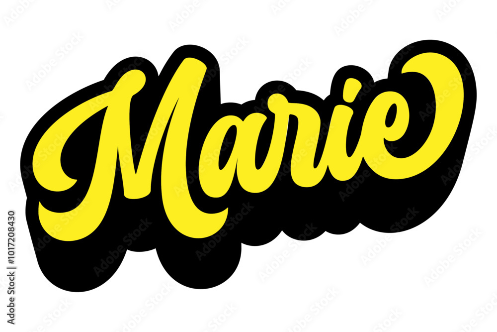 Poster given name marie written in retro groovy three-dimensional script lettering