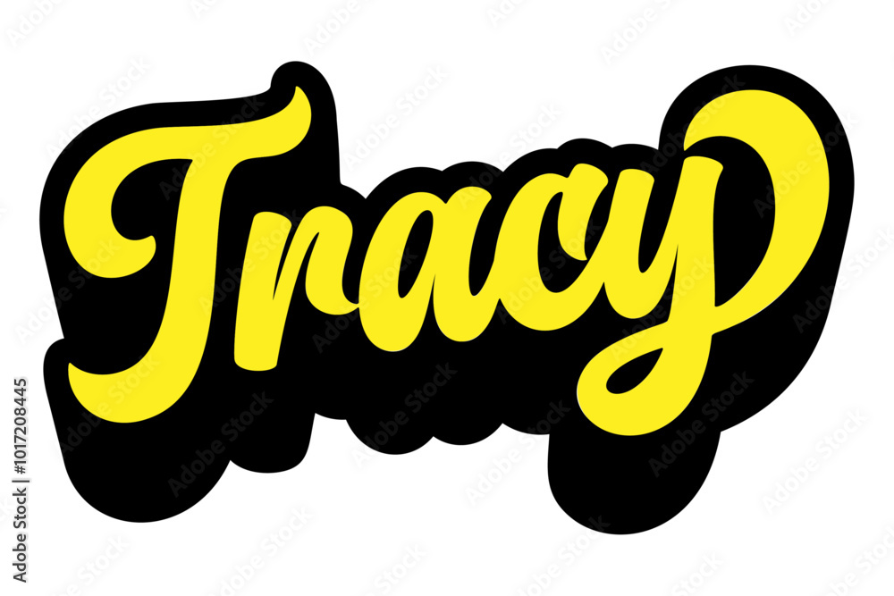 Poster given name tracy written in retro groovy three-dimensional script lettering