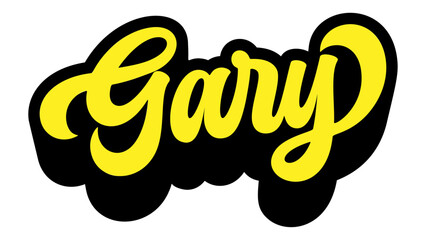 Given name Gary written in retro groovy three-dimensional script lettering