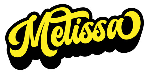Given name Melissa written in retro groovy three-dimensional script lettering
