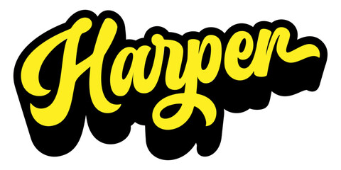Given name Harper written in retro groovy three-dimensional script lettering