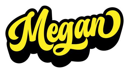 Given name Megan written in retro groovy three-dimensional script lettering