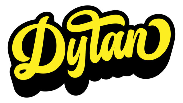 Given name Dylan written in retro groovy three-dimensional script lettering