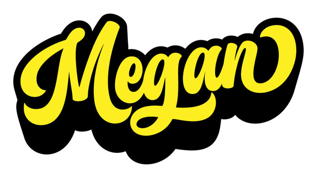 Given name Megan written in retro groovy three-dimensional script lettering