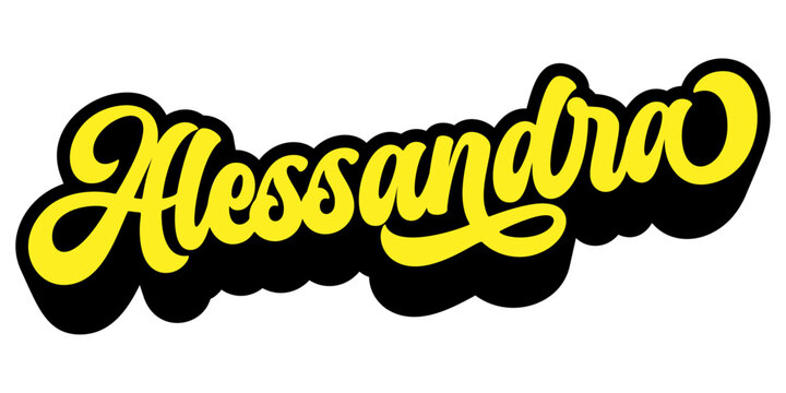 Given name Alessandra written in retro groovy three-dimensional script lettering