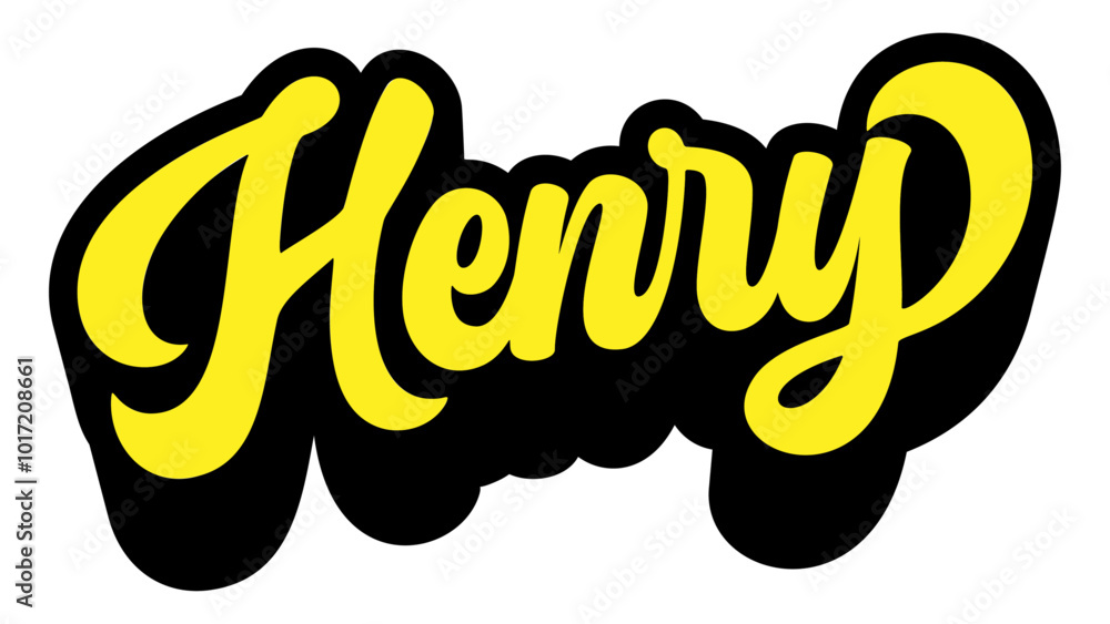 Poster given name henry written in retro groovy three-dimensional script lettering
