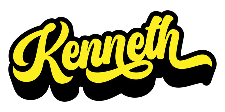 Given name Kenneth written in retro groovy three-dimensional script lettering