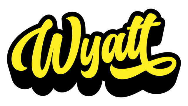 Given name Wyatt written in retro groovy three-dimensional script lettering