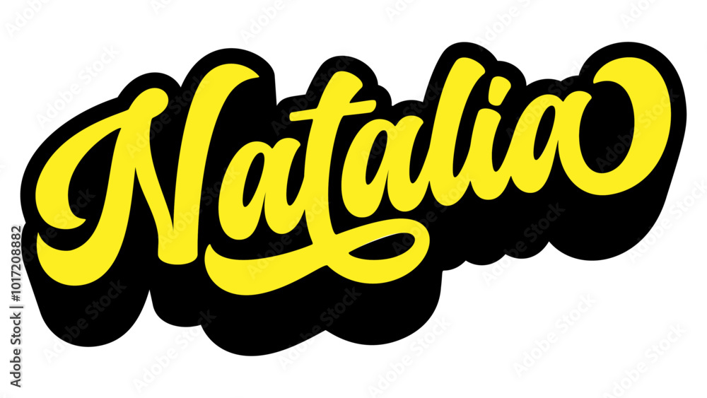 Poster given name natalia written in retro groovy three-dimensional script lettering