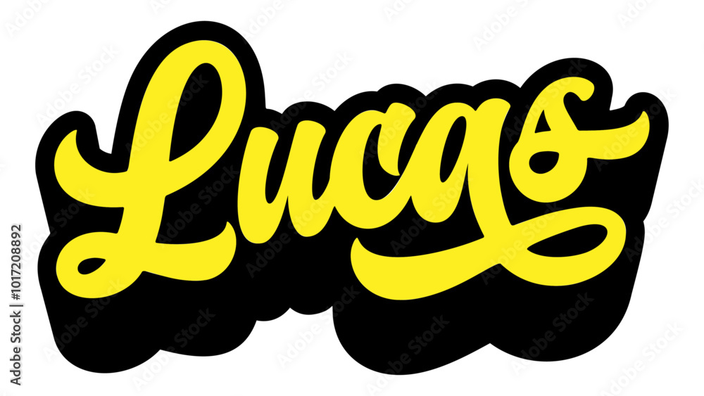 Poster given name lucas written in retro groovy three-dimensional script lettering