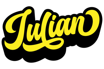 Given name Julian written in retro groovy three-dimensional script lettering