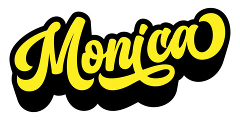 Given name Monica written in retro groovy three-dimensional script lettering