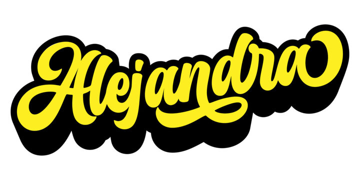 Given name Alejandra written in retro groovy three-dimensional script lettering