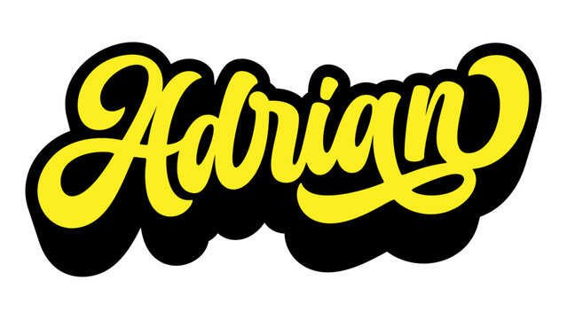 Given name Adrian written in retro groovy three-dimensional script lettering