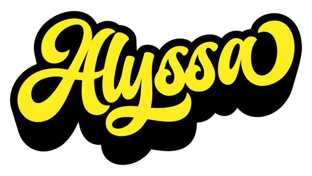 Given name Alyssa written in retro groovy three-dimensional script lettering
