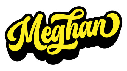 Given name Meghan written in retro groovy three-dimensional script lettering