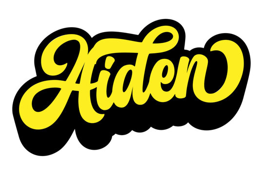 Given name Aiden written in retro groovy three-dimensional script lettering