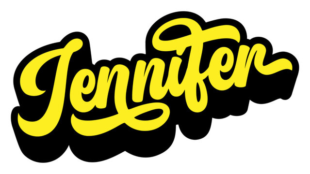 Given name Jennifer written in retro groovy three-dimensional script lettering