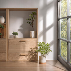 Japandi, minimalist loft interior design of modern office room.