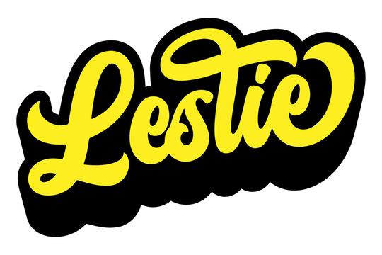 Given name Leslie written in retro groovy three-dimensional script lettering