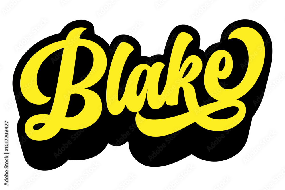 Aufkleber given name blake written in retro groovy three-dimensional script lettering