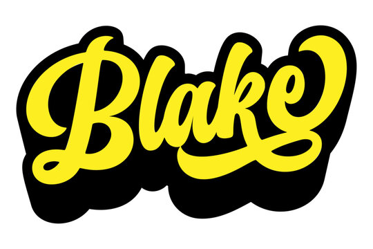 Given name Blake written in retro groovy three-dimensional script lettering