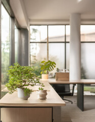 Fototapeta premium Japandi, minimalist loft interior design of modern office room.