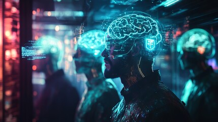 Obraz premium Data Heist: Cybernetic Distress in a Cyberpunk City