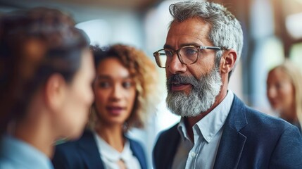 A smart creative leadership executive is working with his colleague teamwork at her office workspace.