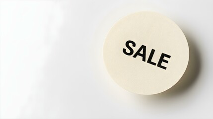 Black 'SALE' Text on an Ivory Round Paper Note. White Background with Copy Space