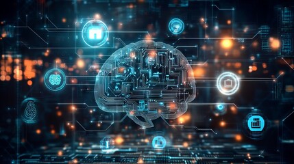 Obraz premium Abstract Brain in Transparent Lock with Circuitry