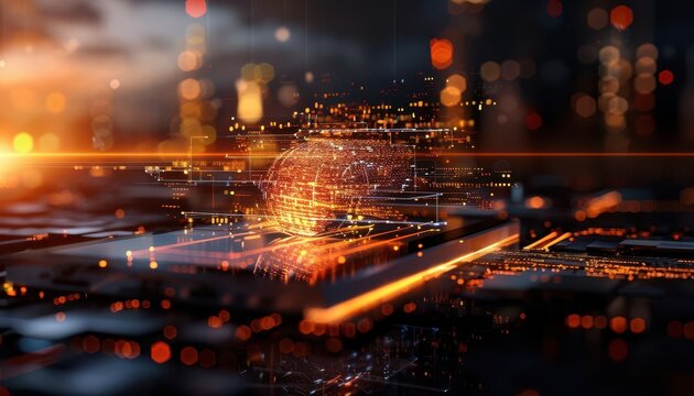 AI-assisted architecture studio with holographic blueprints, futuristic, digital art, warm tones, detailed, creative