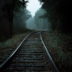 Obraz premium Mysterious Foggy Forest Railroad Tracks