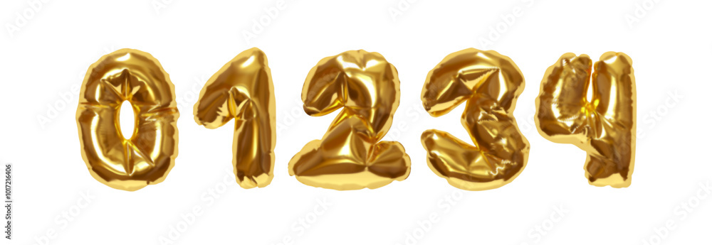 Poster collection of inflated balloons numbers from 0 to 4 isolated on a white background. realistic 3d des