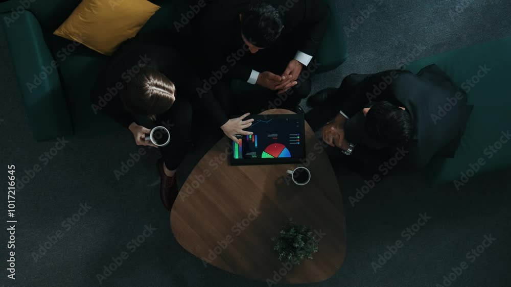 Aufkleber top down aerial view of business people making agreement about collaborate business and shaking hand