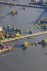 Aerial view of flooded farmland, climate change impact, food security, agriculture crisis