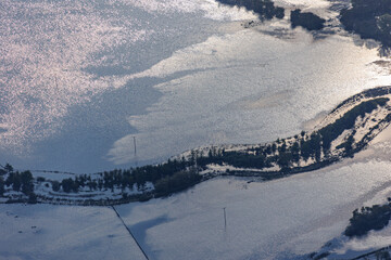 Aerial view of flooded farmland, climate change impact, food security, agriculture crisis